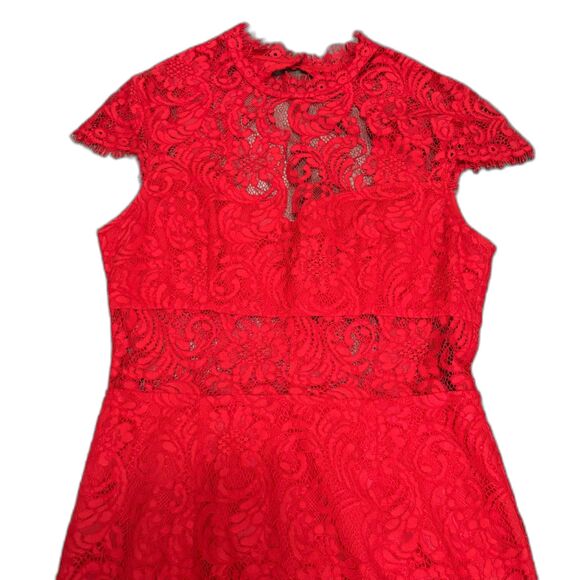 Saylor Jane‎ Mini Dress Bold Red Peekaboo Lace Sexy Date Night Cutout Size Small - Picture 4 of 10